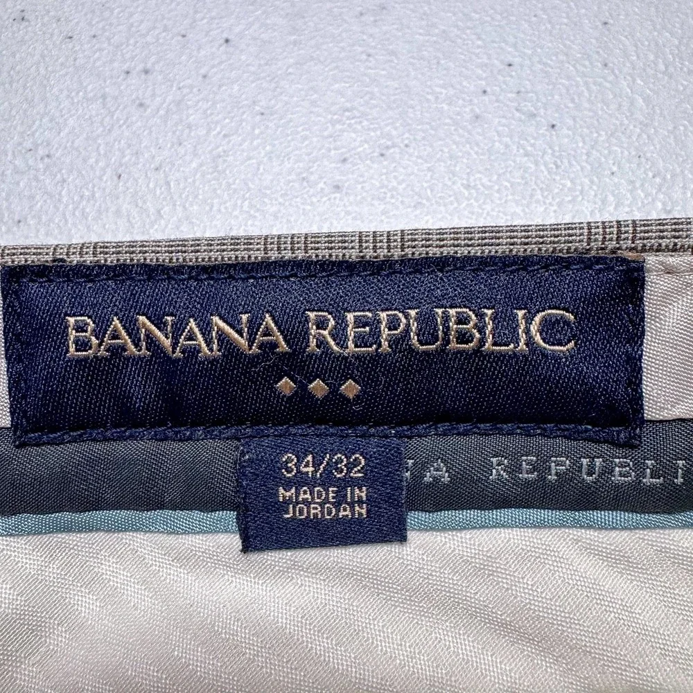 Banana Republic Dress Pants Mens 34 Gray Plaid‎ Flat Front Business Office 36x32